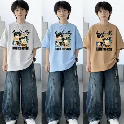 Anime Character Print Boys' Short Sleeve Cotton T-Shirt